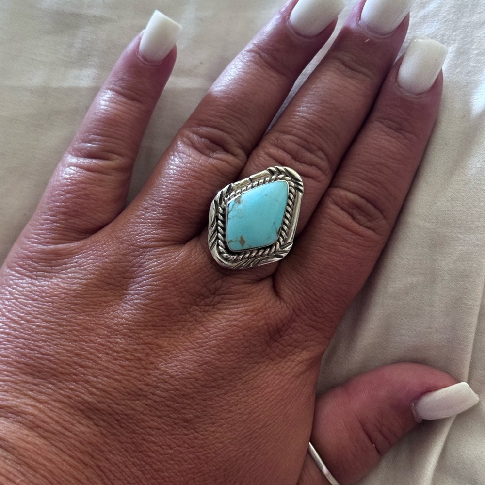 Silver And Turquoise Statement Ring - image 1